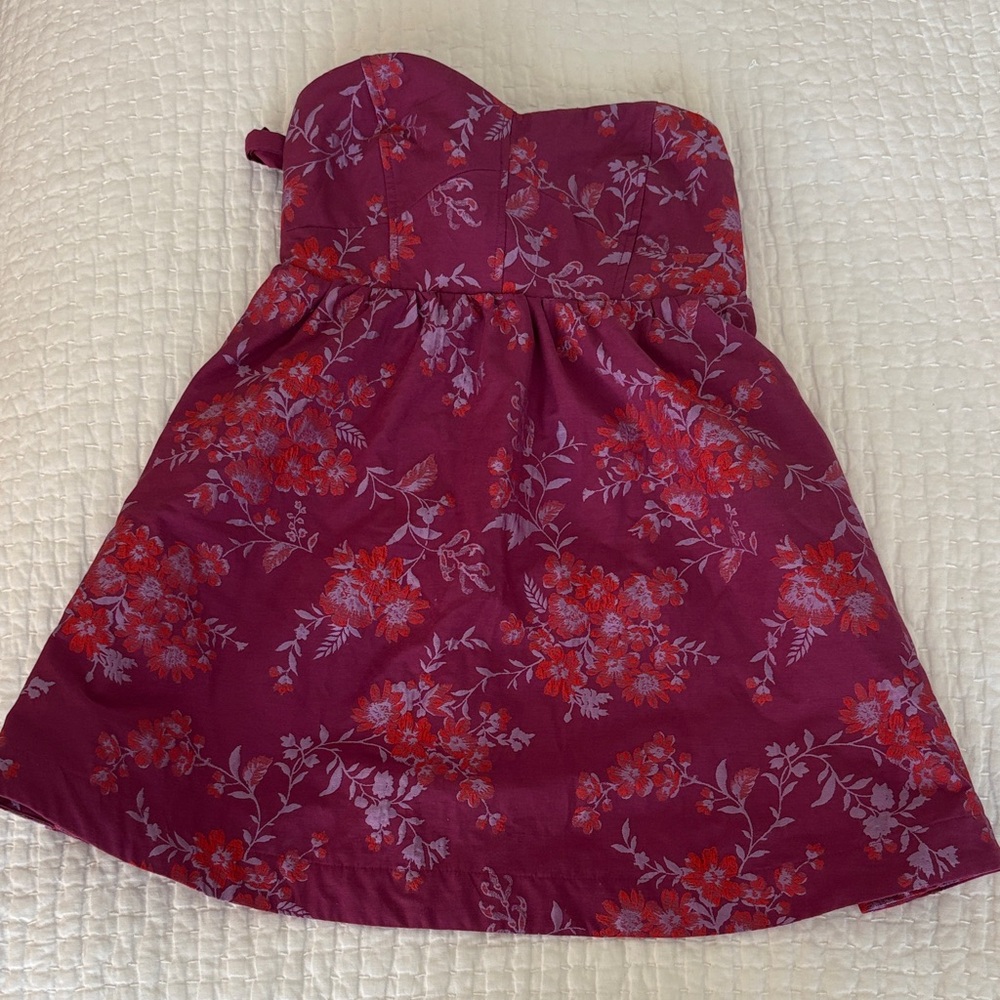 Free People Strapless Jacquard Dress with Bow Back Detail